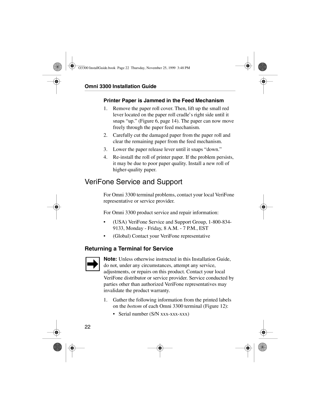 VeriFone 3300 manual VeriFone Service and Support, Returning a Terminal for Service 