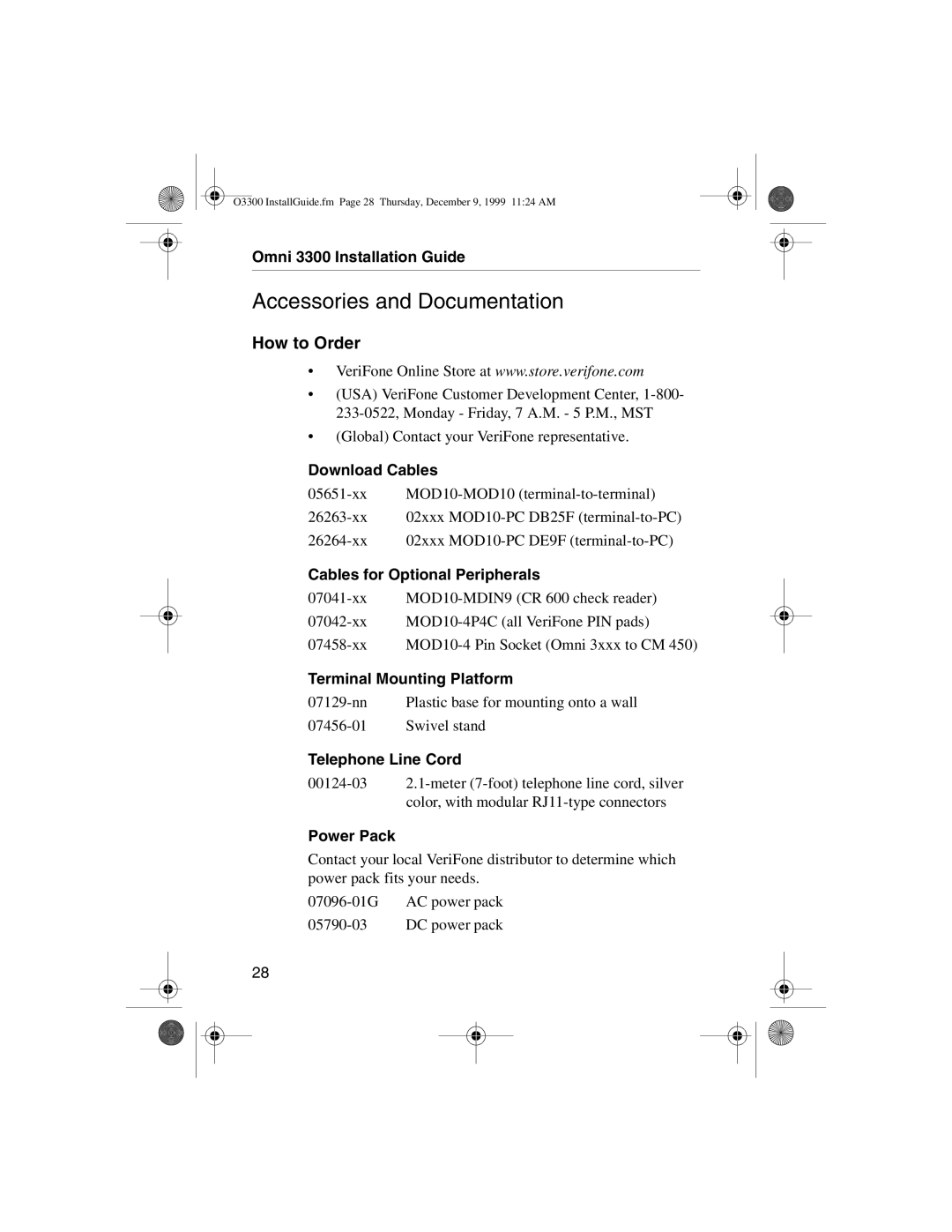 VeriFone 3300 manual Accessories and Documentation, How to Order 