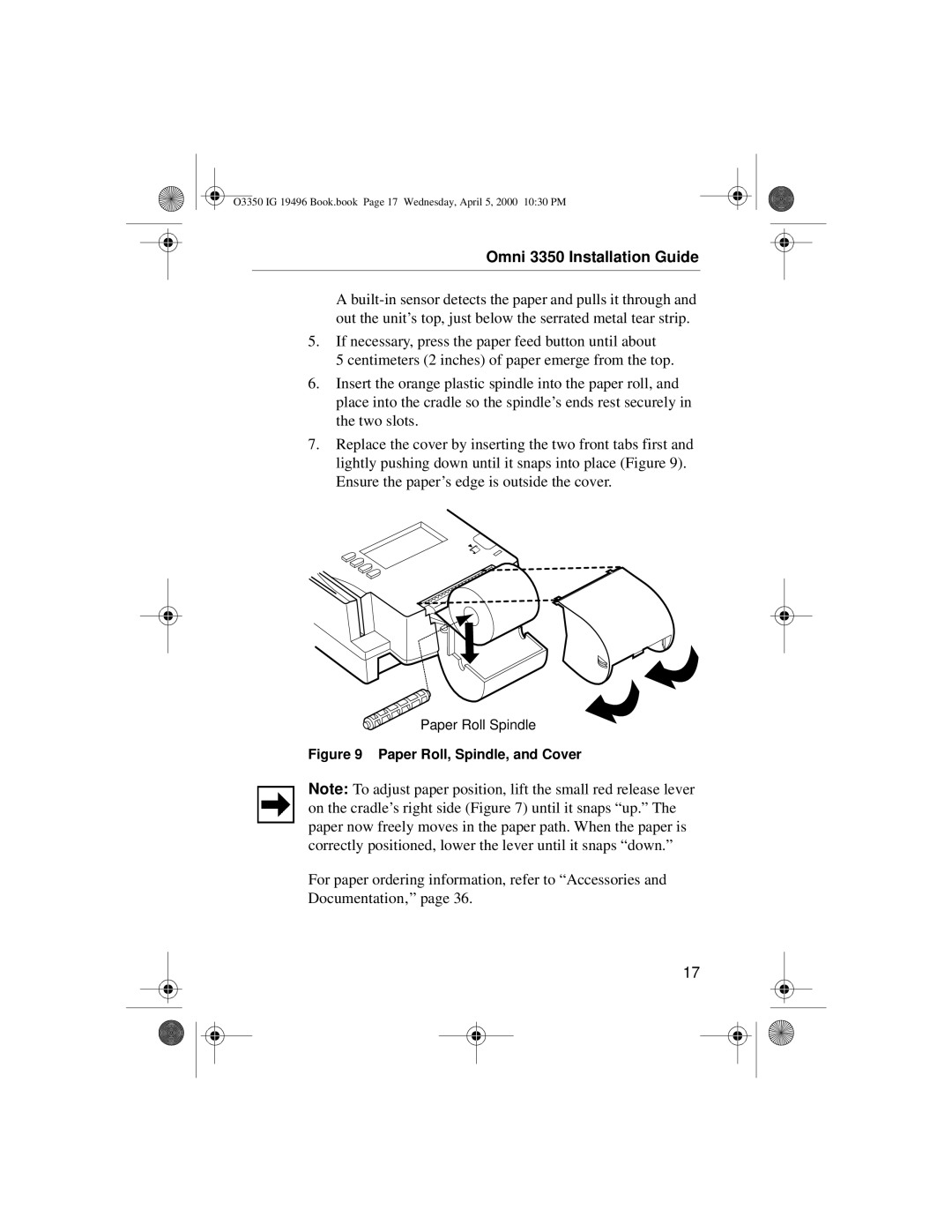 VeriFone 3350 manual Paper Roll, Spindle, and Cover 