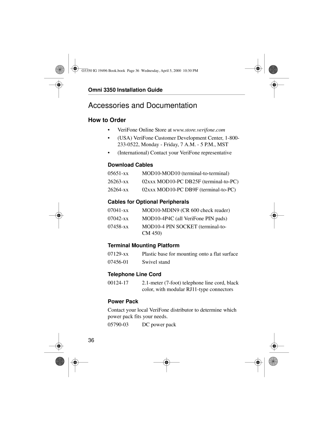 VeriFone 3350 manual Accessories and Documentation, How to Order 