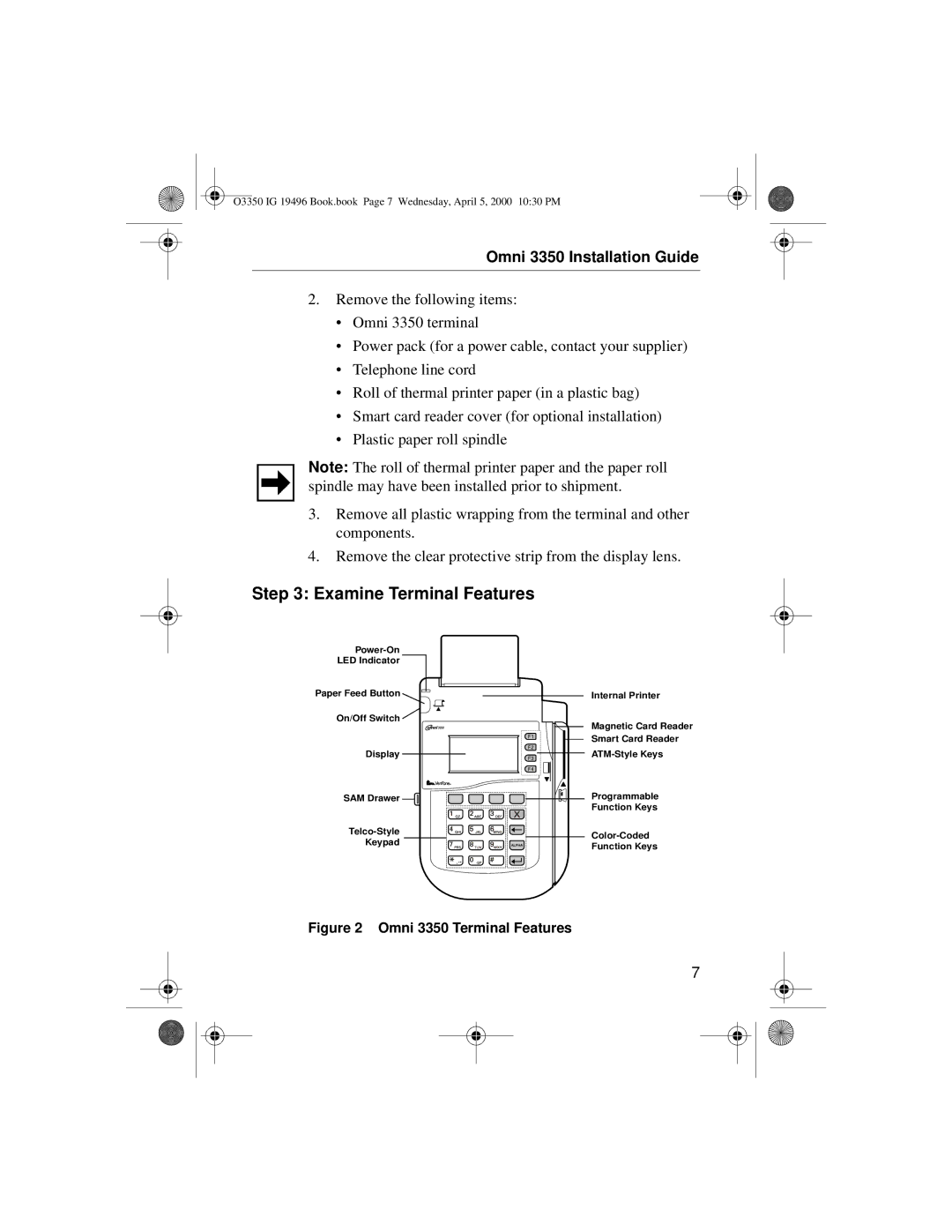 VeriFone manual Examine Terminal Features, Omni 3350 Terminal Features 