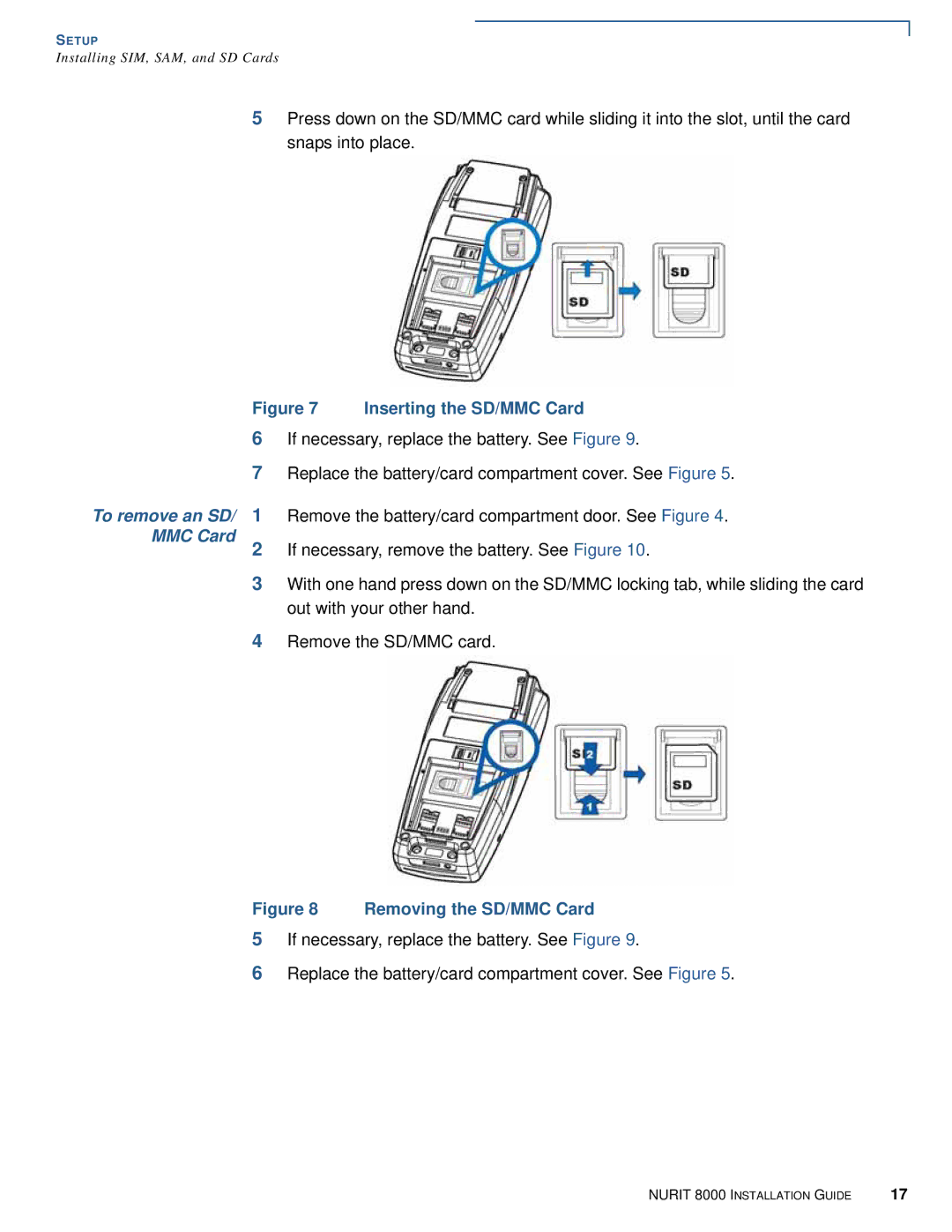 VeriFone 8000 manual Inserting the SD/MMC Card 