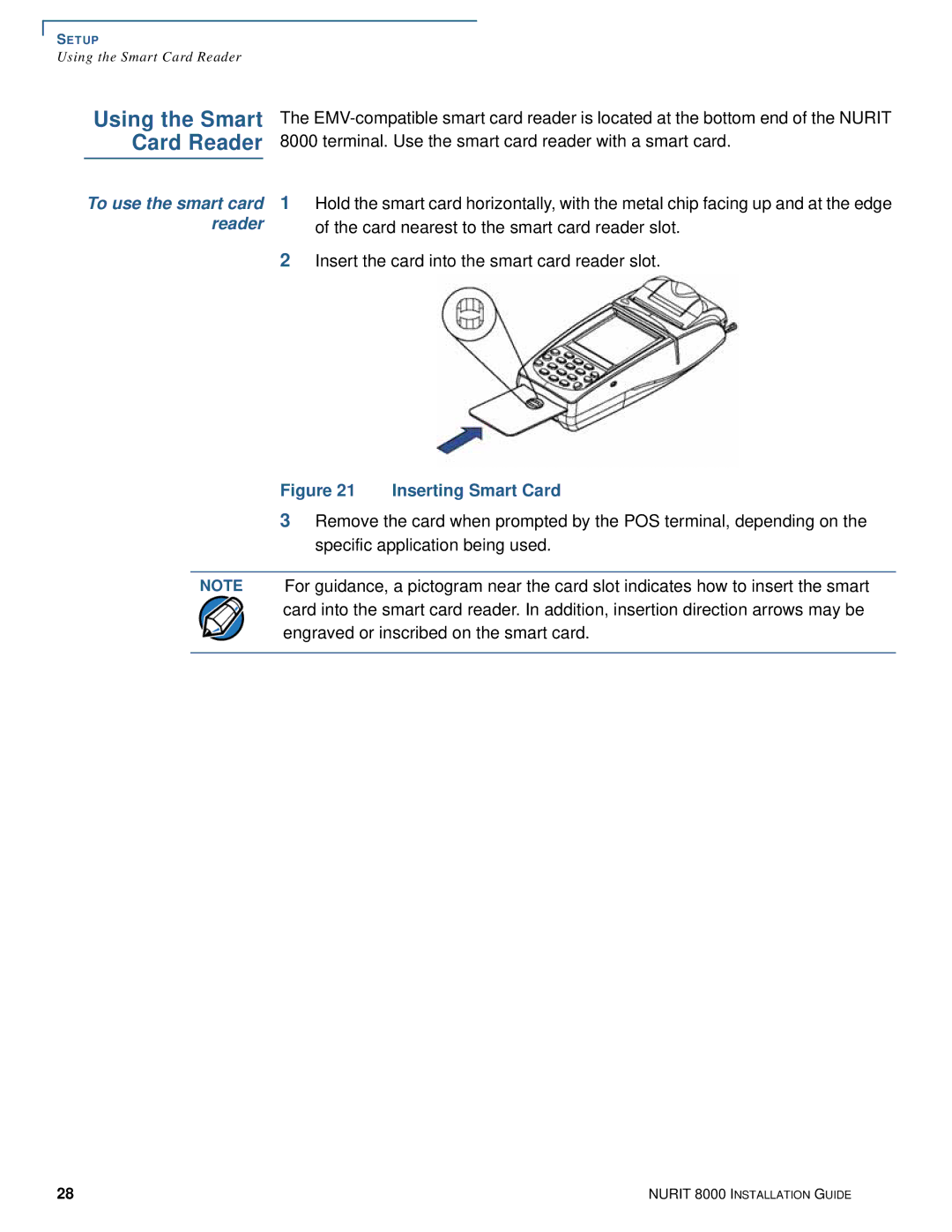 VeriFone 8000 manual Using the Smart Card Reader 