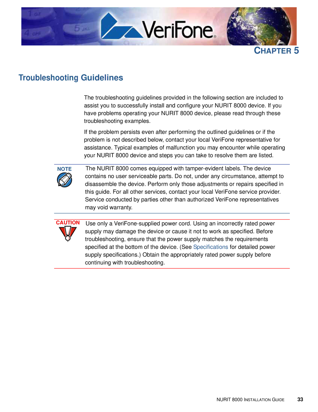 VeriFone 8000 manual Troubleshooting Guidelines 