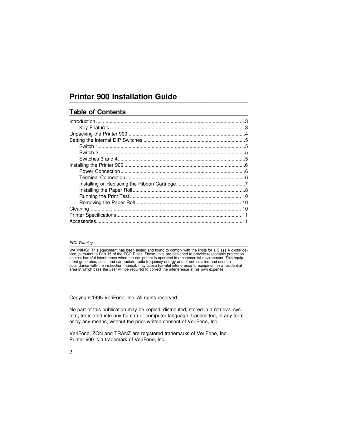 VeriFone manual Printer 900 Installation Guide 