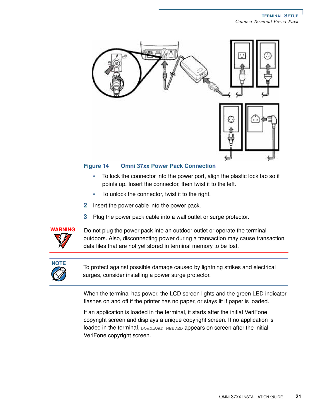 VeriFone manual Omni 37xx Power Pack Connection 