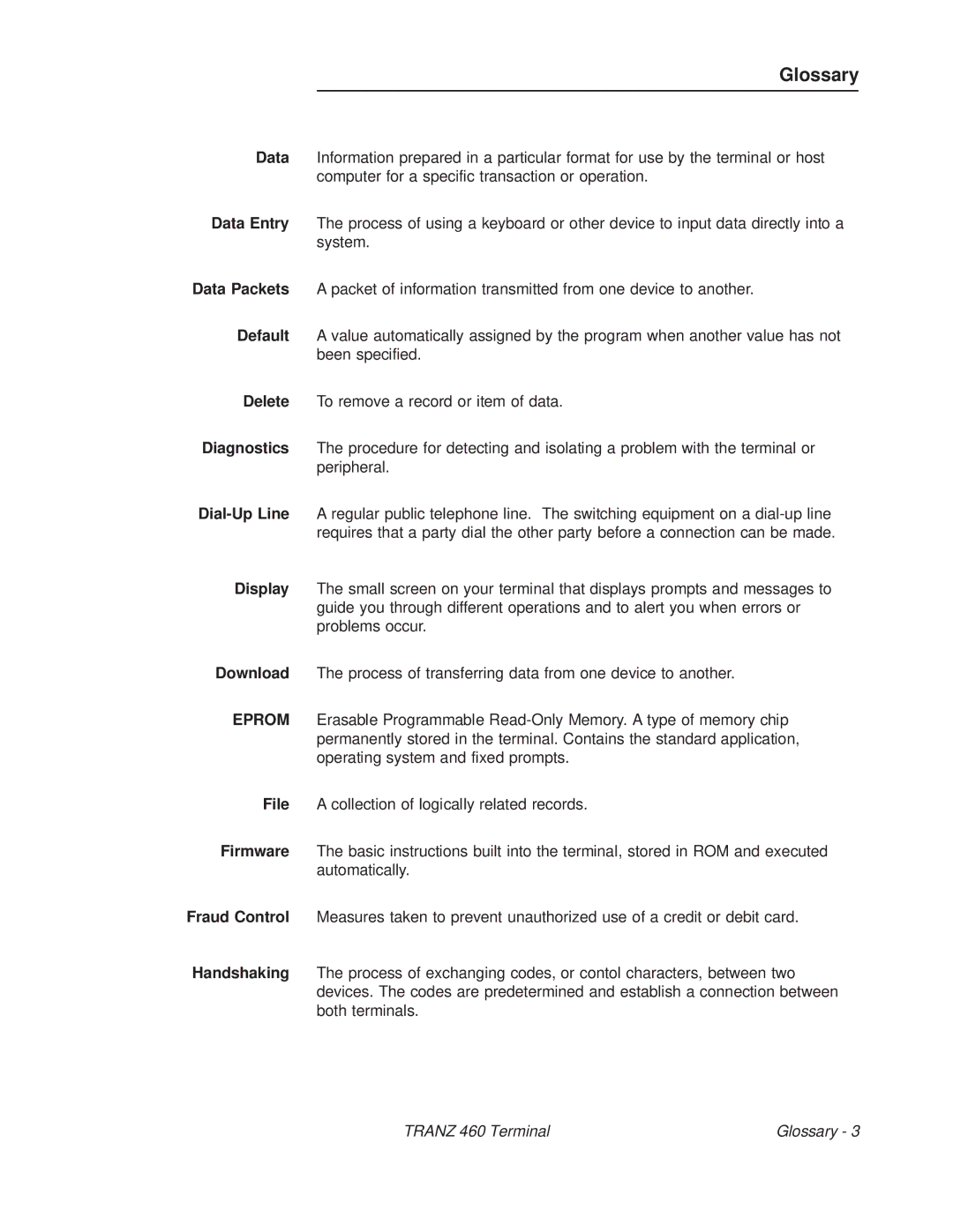 VeriFone TRANZ 460 manual Glossary 