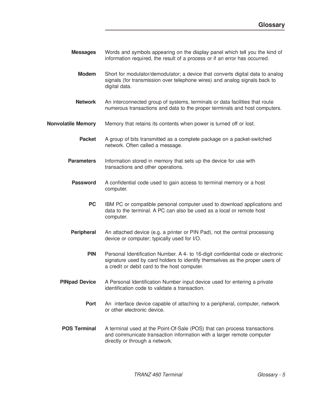 VeriFone TRANZ 460 manual Glossary 