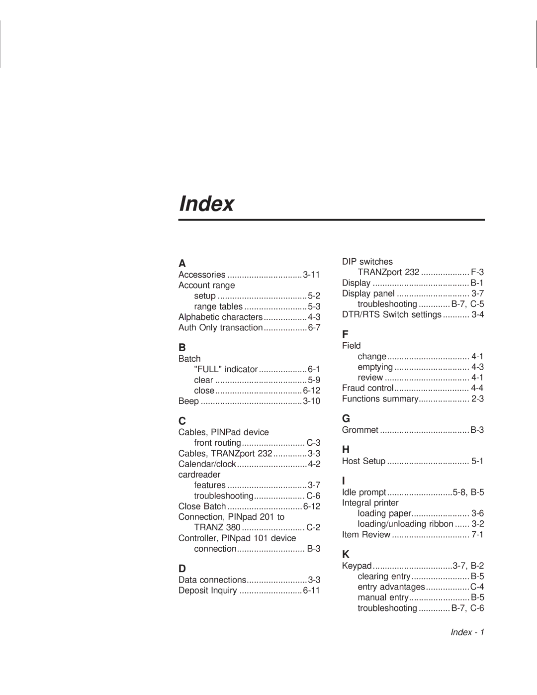 VeriFone TRANZ 460 manual Index 