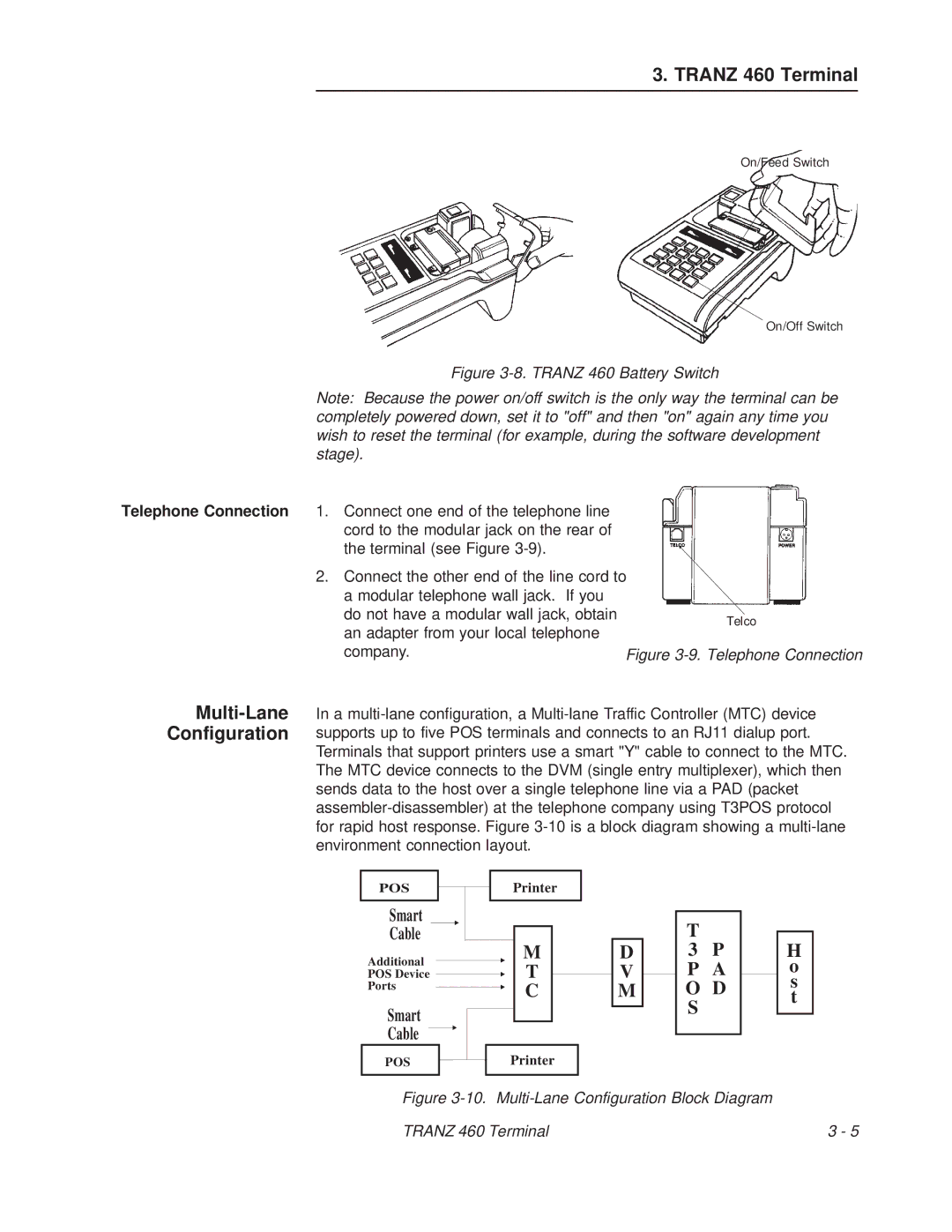 VeriFone TRANZ 460 manual Multi-Lane Configuration, Telephone Connection 