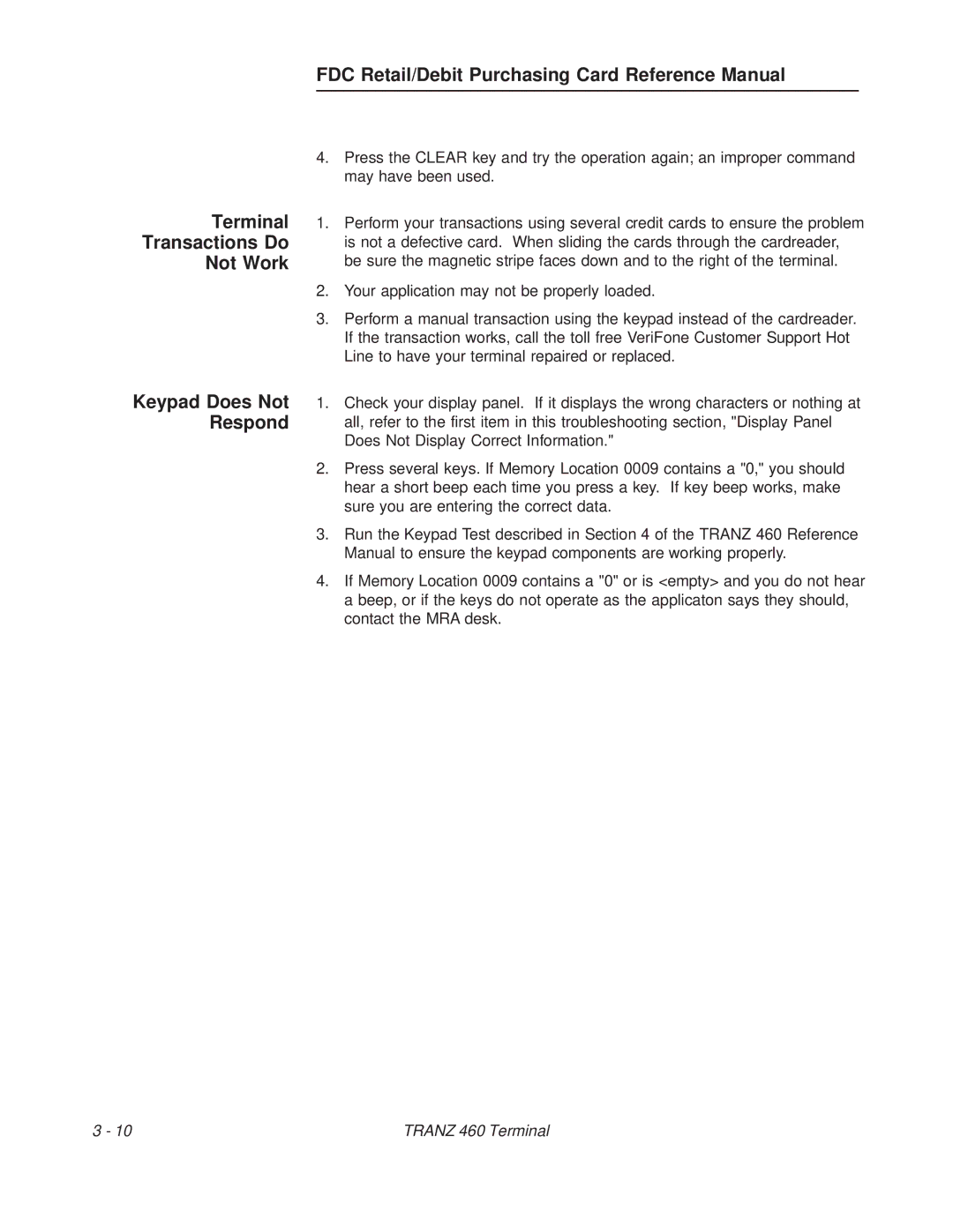 VeriFone TRANZ 460 manual Tranz 460 Terminal 