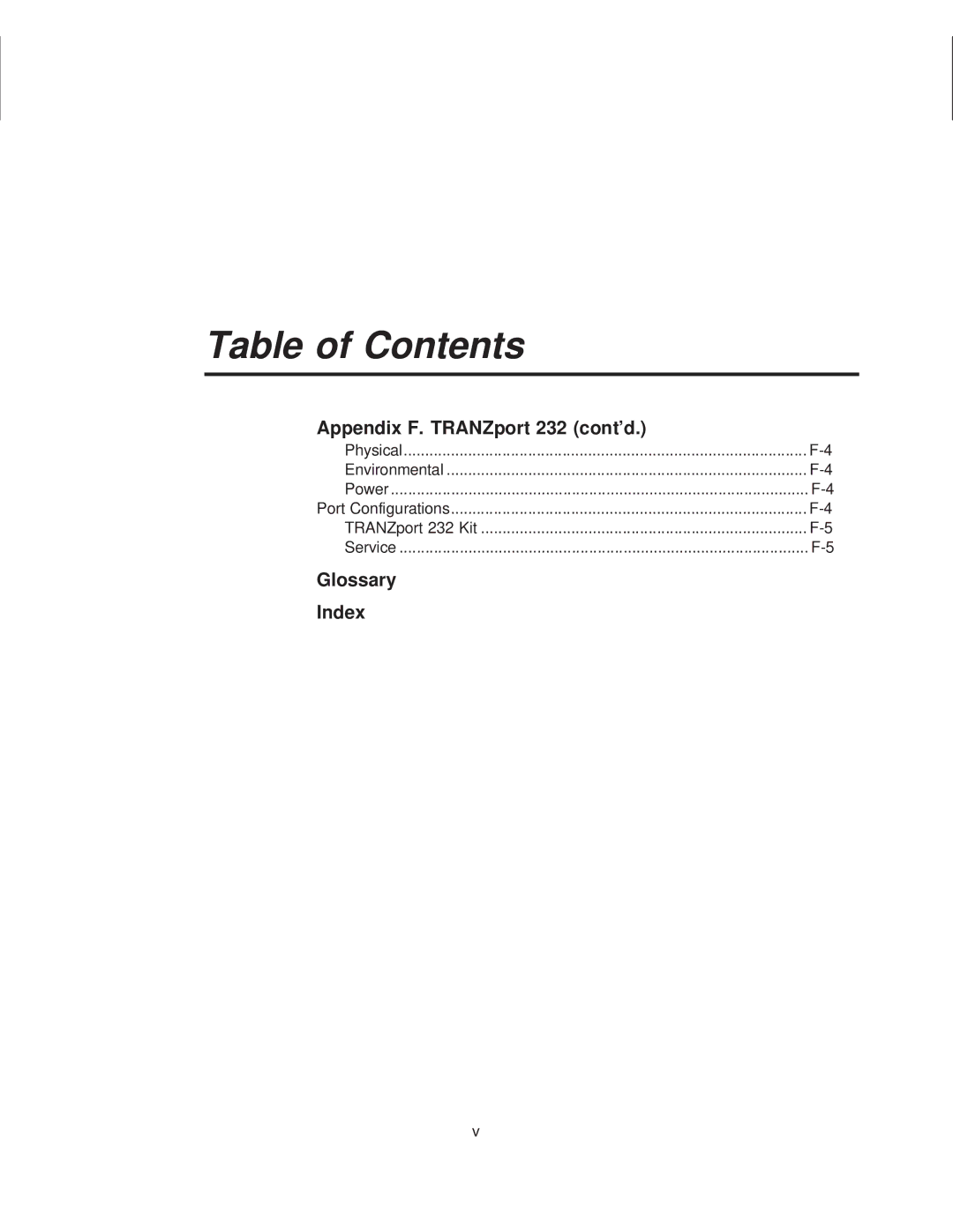 VeriFone TRANZ 460 manual Appendix F. TRANZport 232 cont’d, Glossary Index 