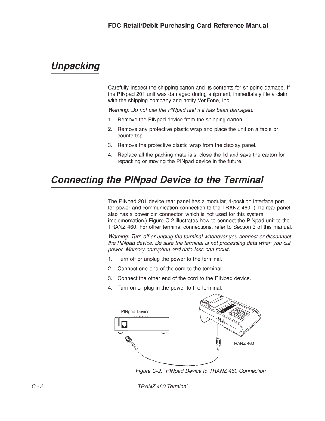 VeriFone TRANZ 460 manual PINpad Device 