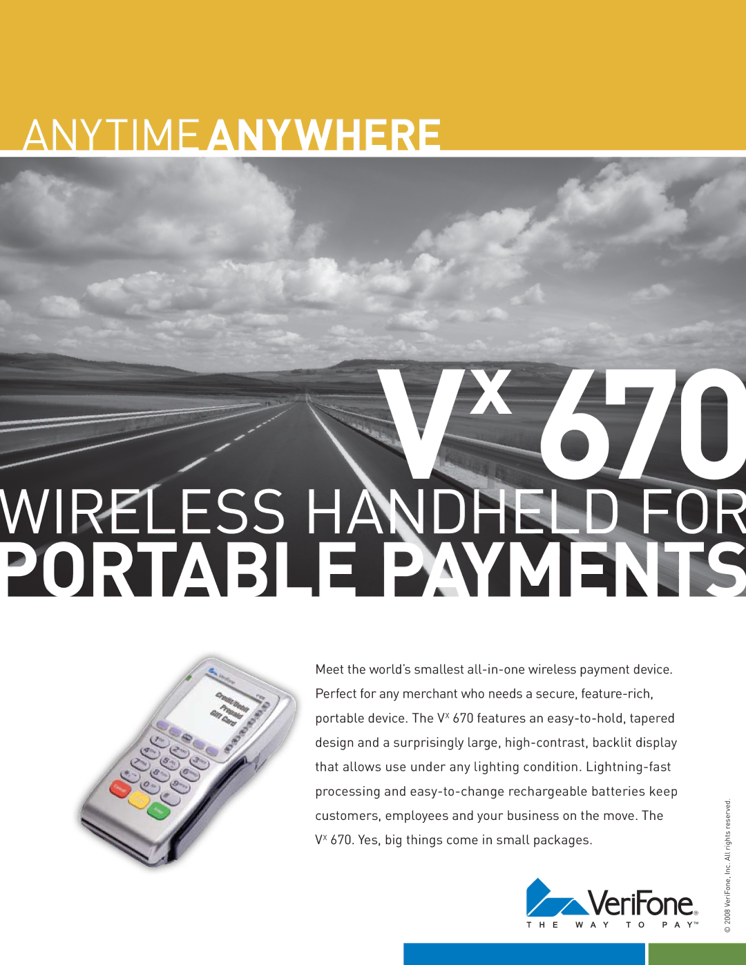 VeriFone Vx 670 manual Portable payments 