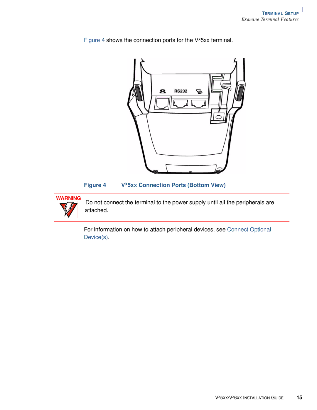 VeriFone Vx510 manual Vx5xx Connection Ports Bottom View 