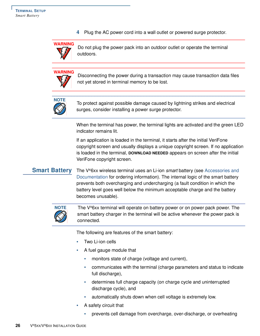 VeriFone Vx510 manual Smart Battery 