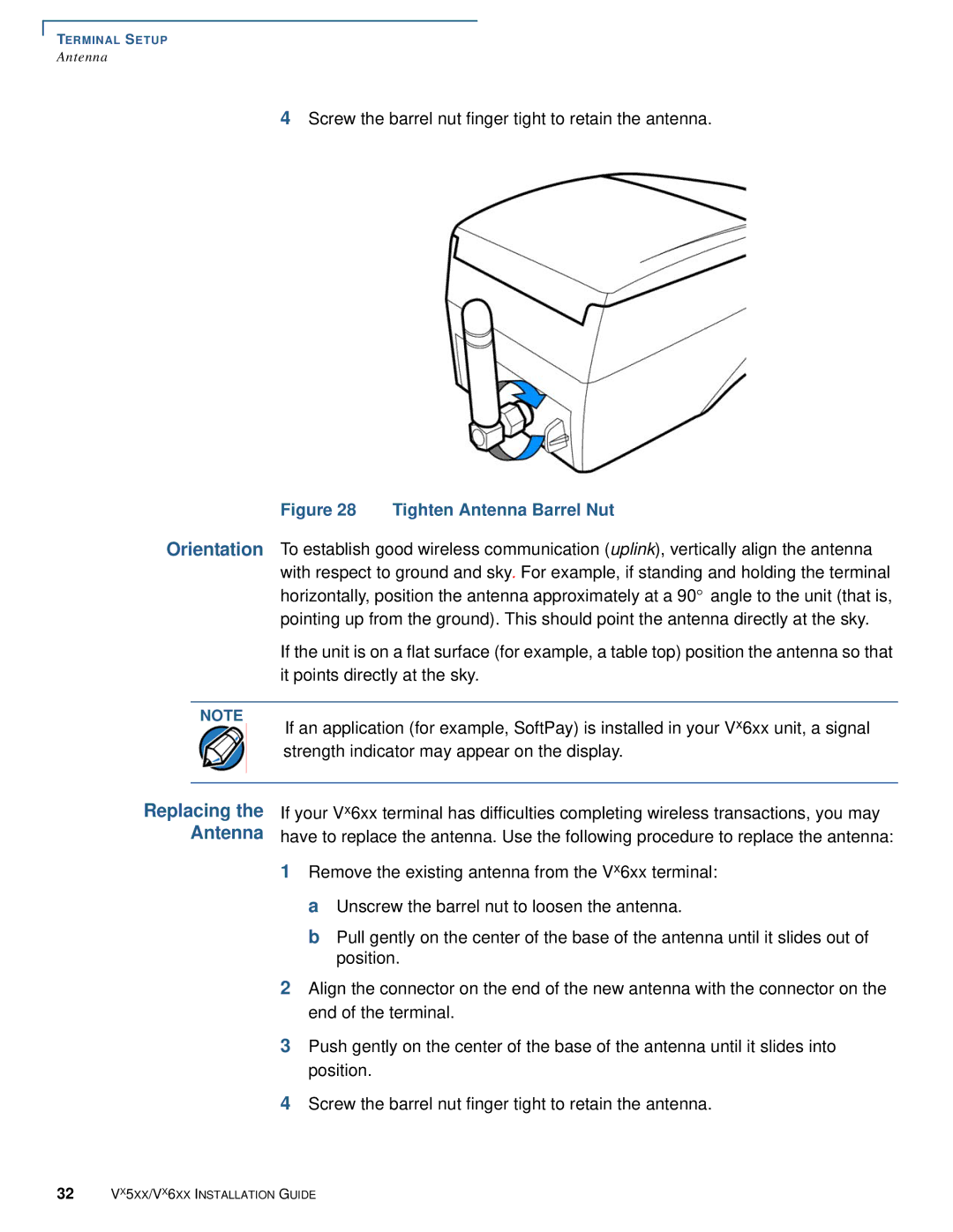 VeriFone Vx510 manual Tighten Antenna Barrel Nut 