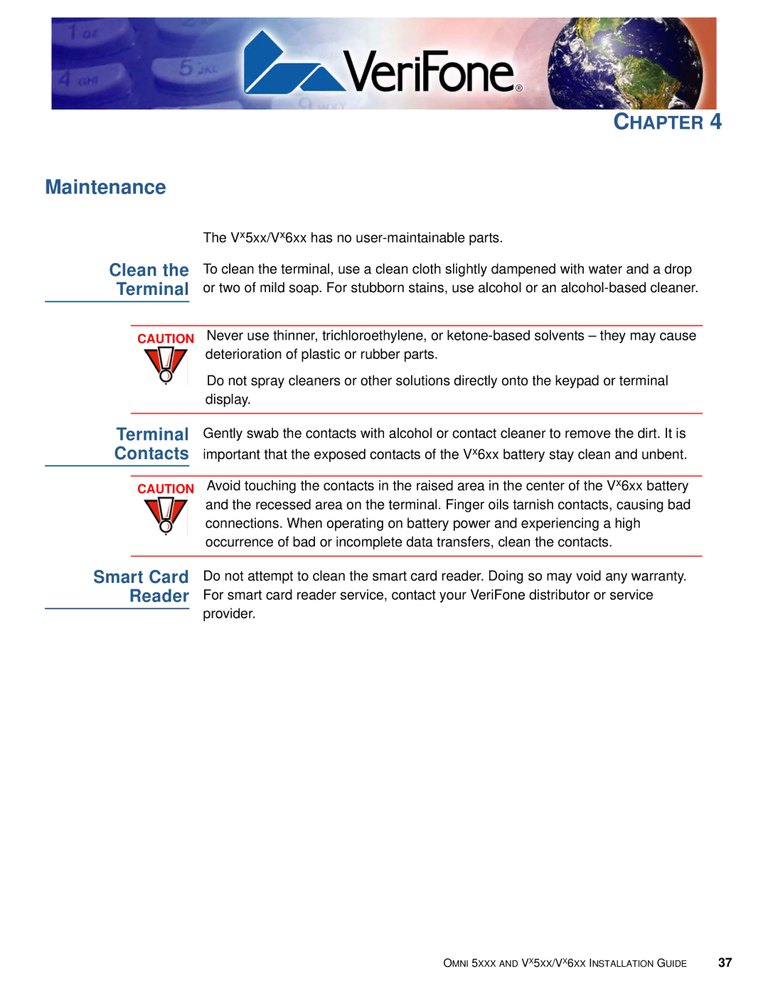 VeriFone Vx510 manual Clean the Terminal, Smart Card Reader 