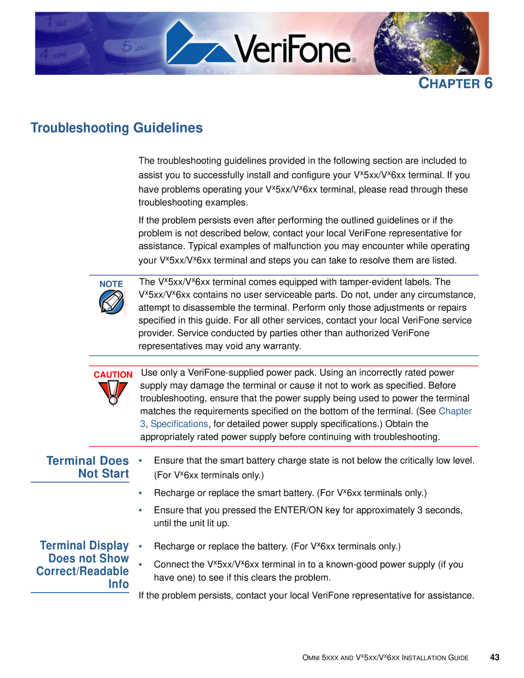VeriFone Vx510 manual Terminal Does, Not Start, Does not Show, Info 