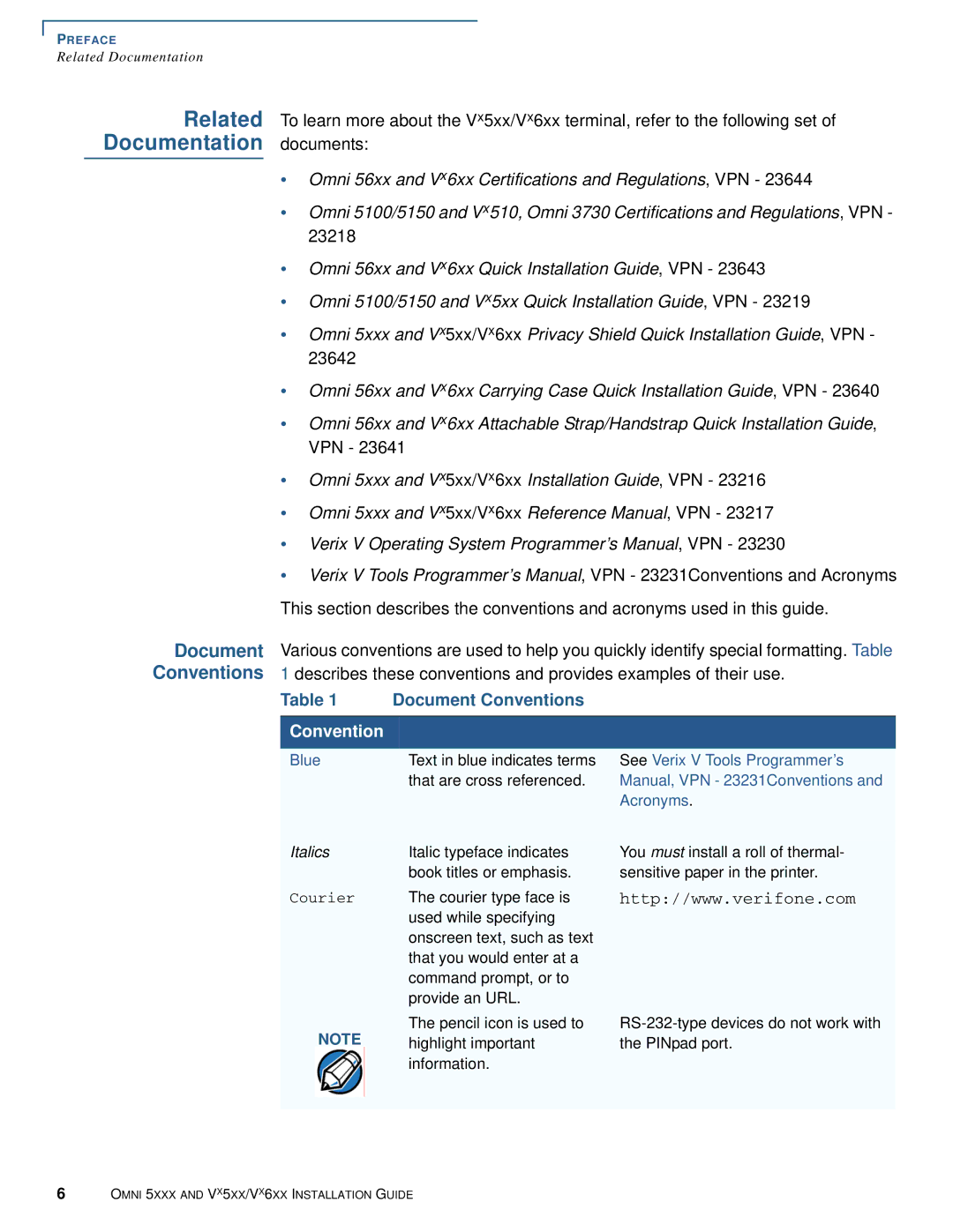 VeriFone Vx510 manual Documentation documents, Document Conventions 