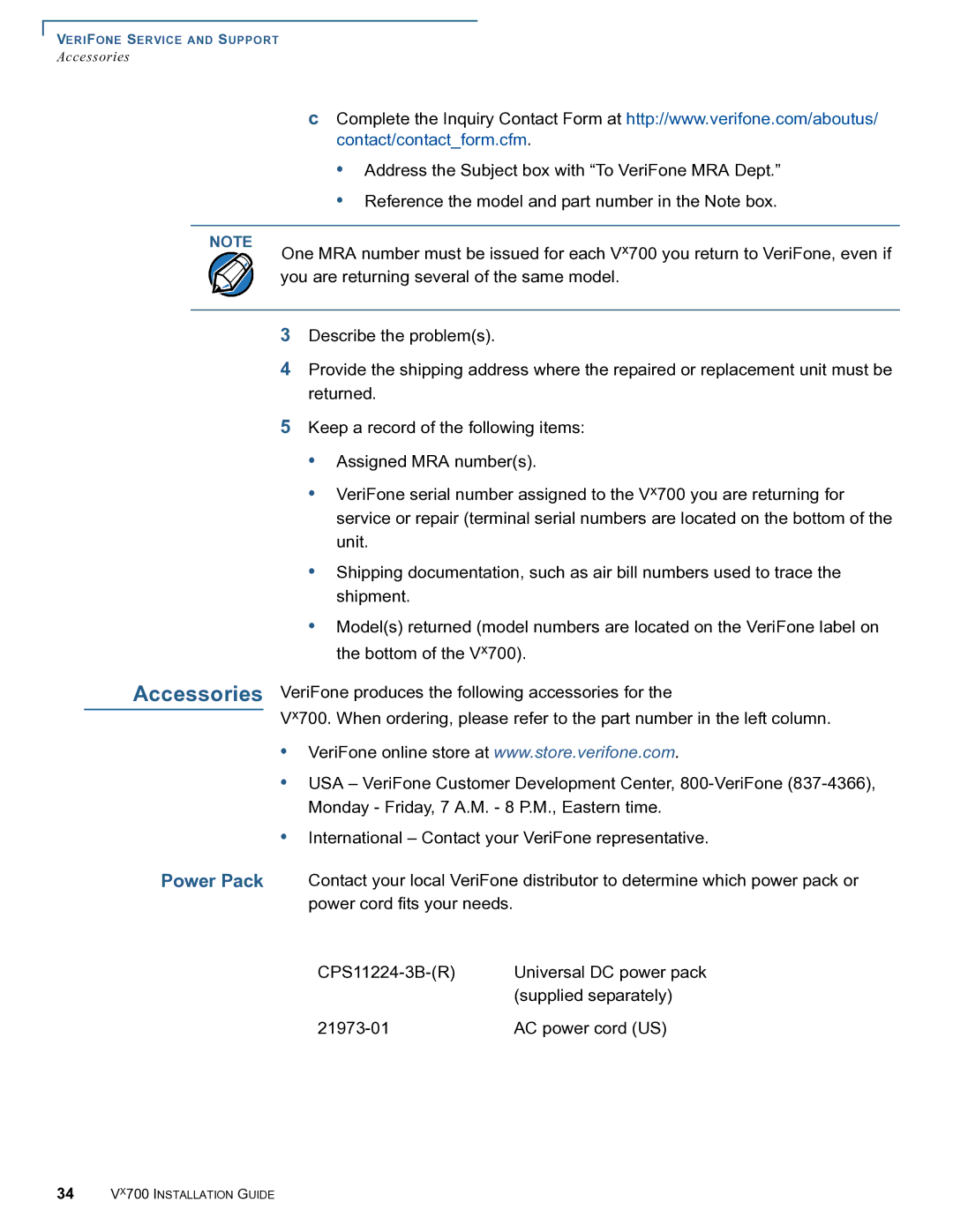 VeriFone Vx700 manual Accessories 