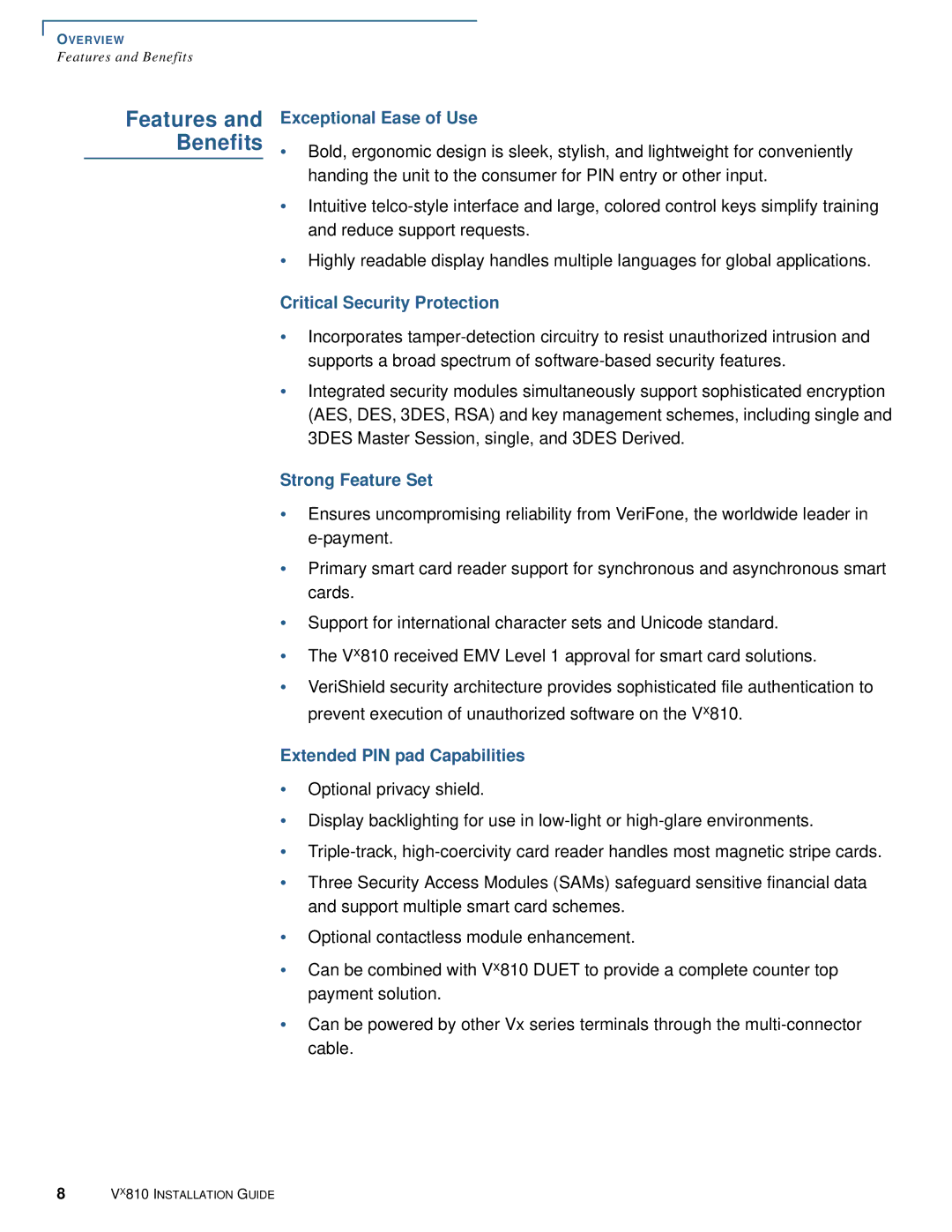 VeriFone Vx810 manual Features and Benefits, Exceptional Ease of Use 