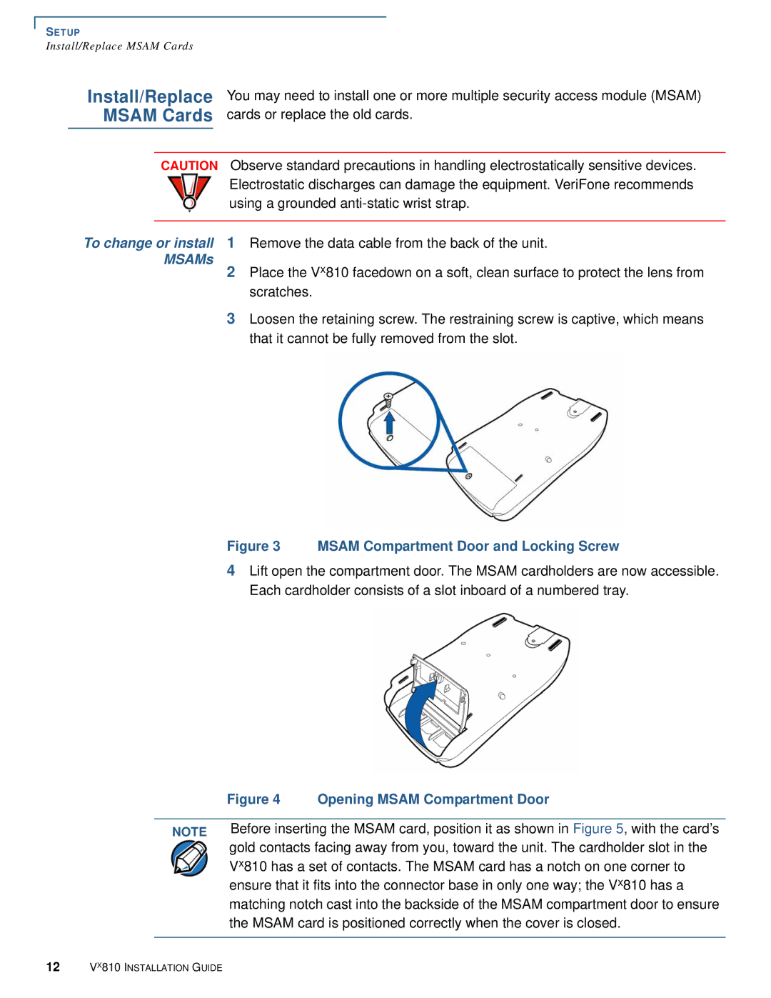 VeriFone Vx810 manual Install/Replace Msam Cards, MSAMs 