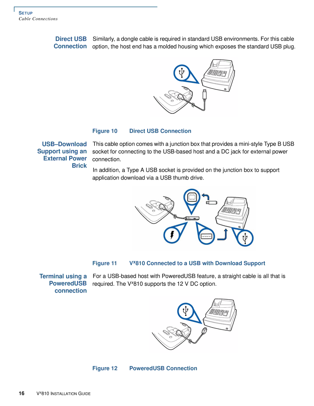 VeriFone Vx810 manual USB-Download Support using an External Power Brick, Connection 