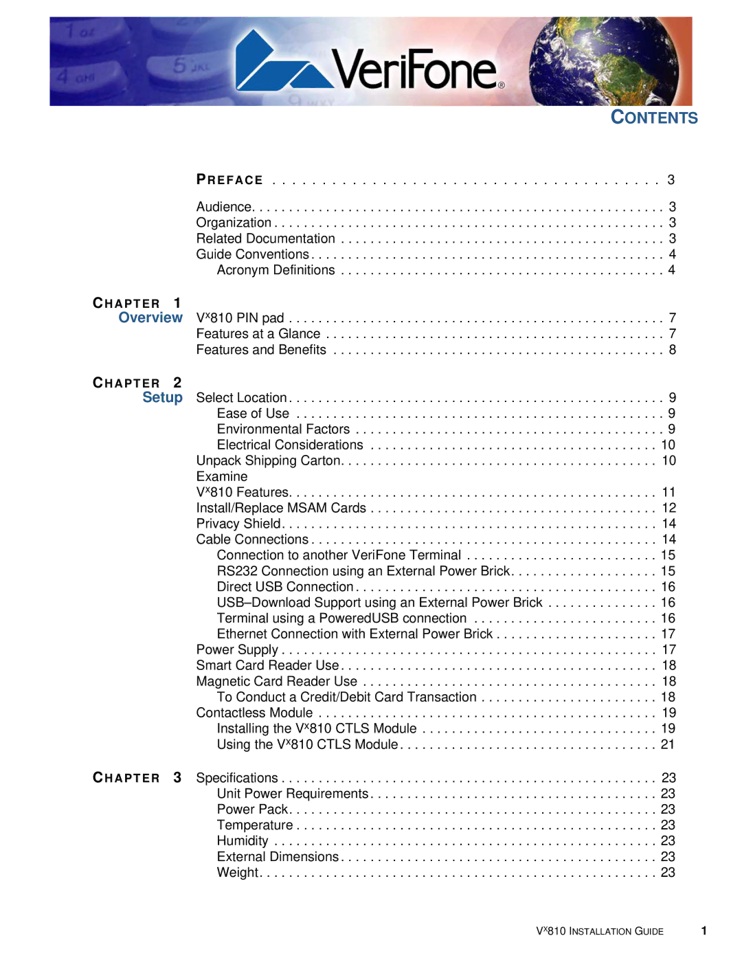 VeriFone Vx810 manual Contents 