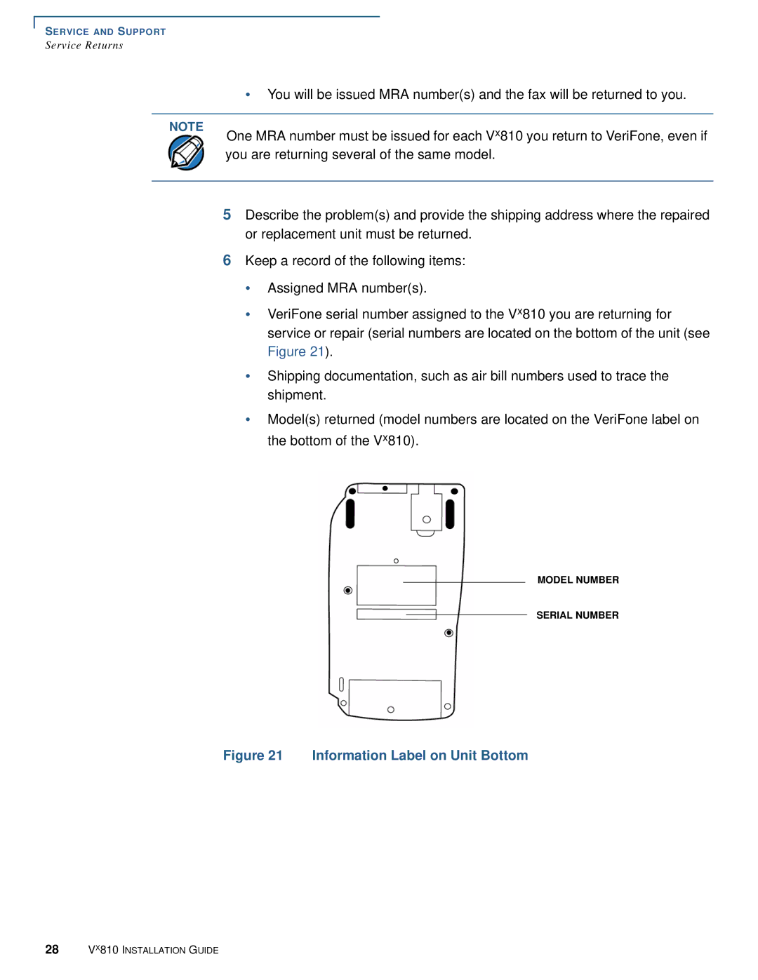 VeriFone Vx810 manual Information Label on Unit Bottom 