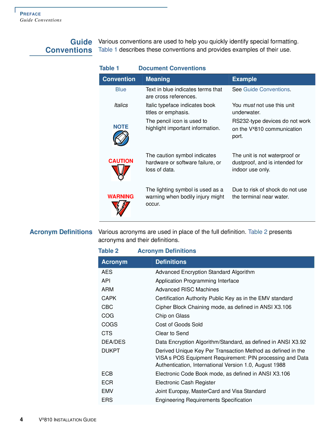 VeriFone Vx810 manual Guide Conventions, Convention Meaning Example 