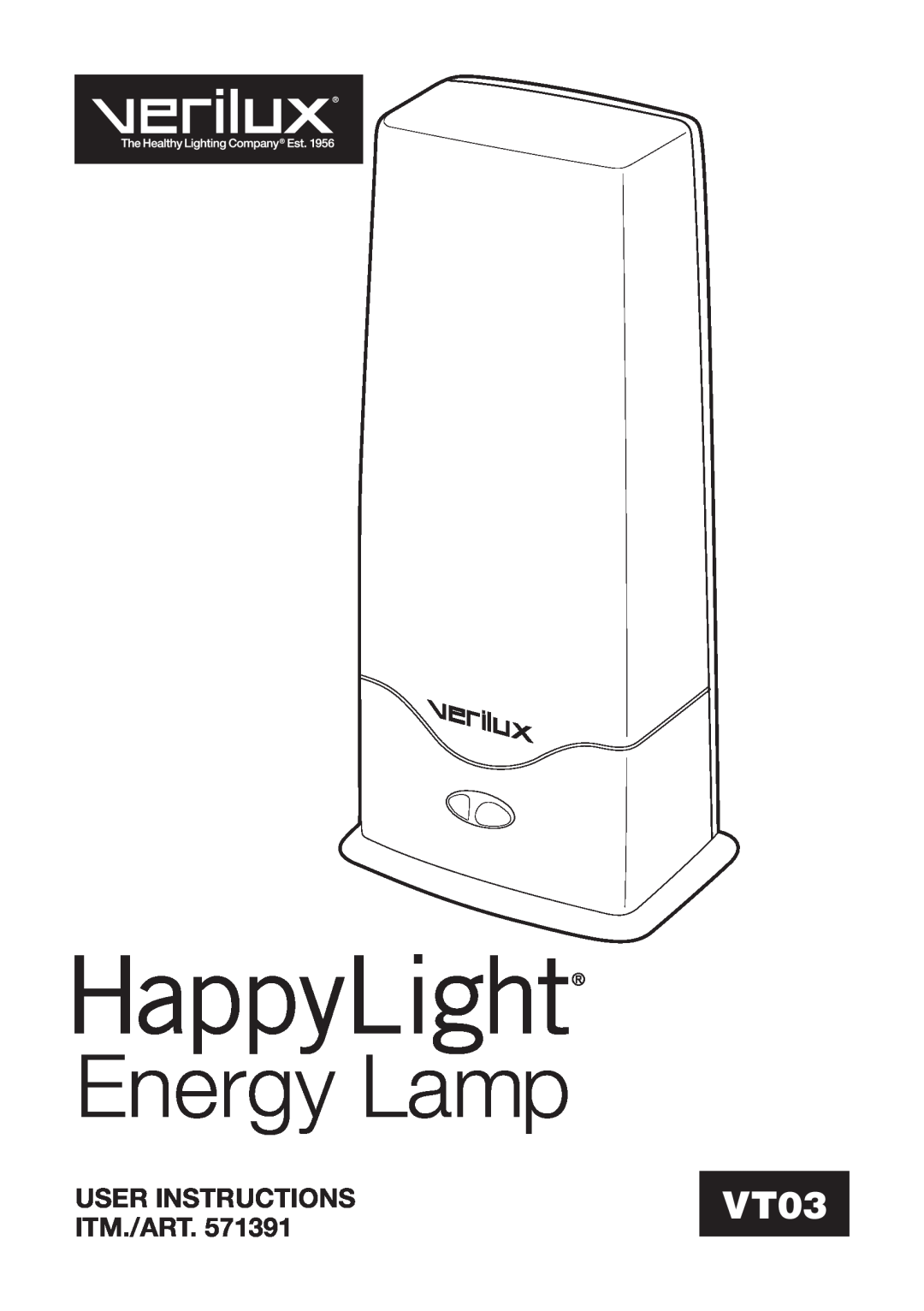 Verilux 571391 manual User Instructions, Itm./Art, Energy Lamp, VT03 