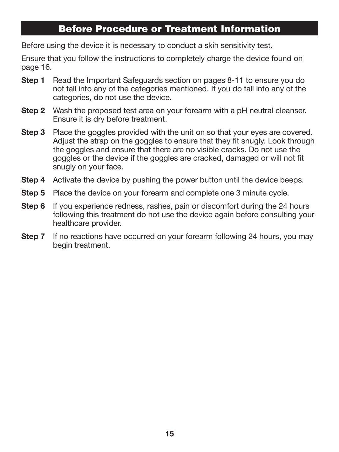 Verilux CW01 manual Before Procedure or Treatment Information 