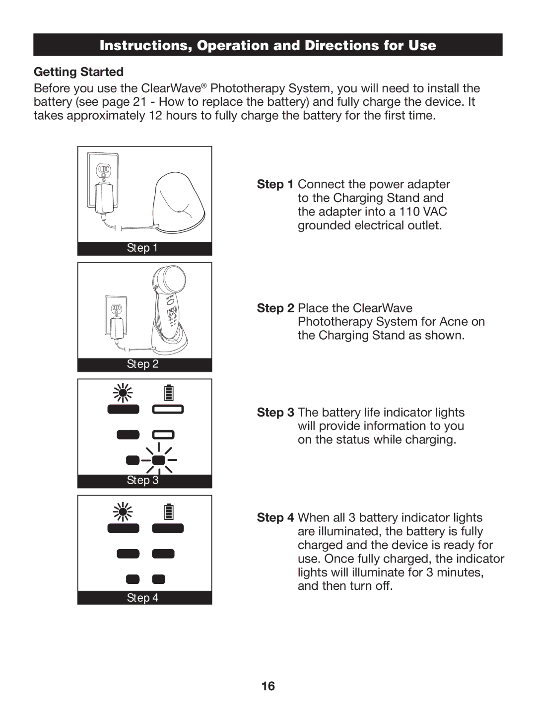 Verilux CW01 manual Instructions,CAREOperation& CLEANINGand Directions for Use, Getting Started 