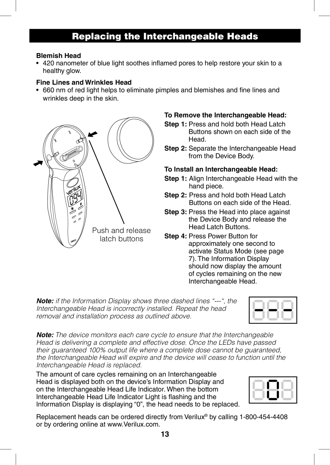 Verilux CWST2RB manual Replacing the Interchangeable Heads, Blemish Head 