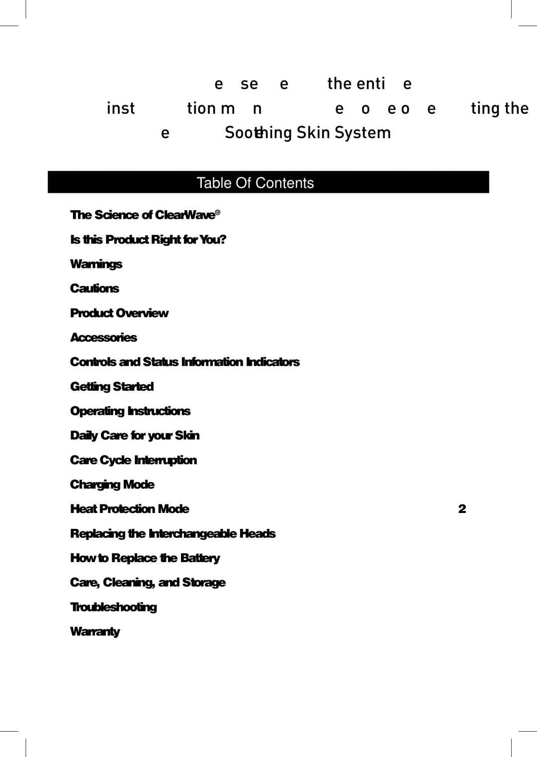 Verilux CWST2RB manual Please read the entire ClearWave Soothing Skin System, Table Of Contents 