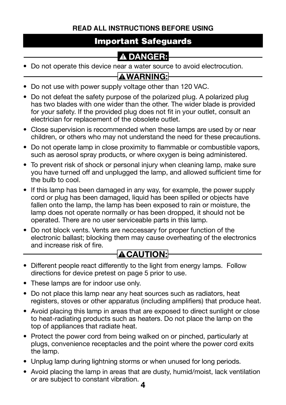 Verilux HPLD manual Important Safeguards 