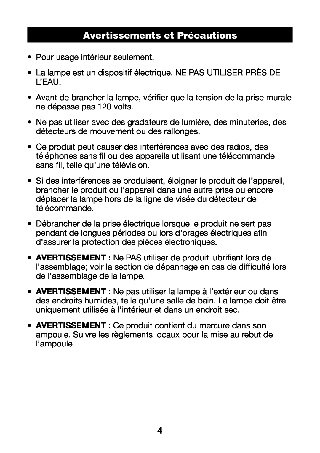 Verilux PL03 manual Avertissements et Précautions 