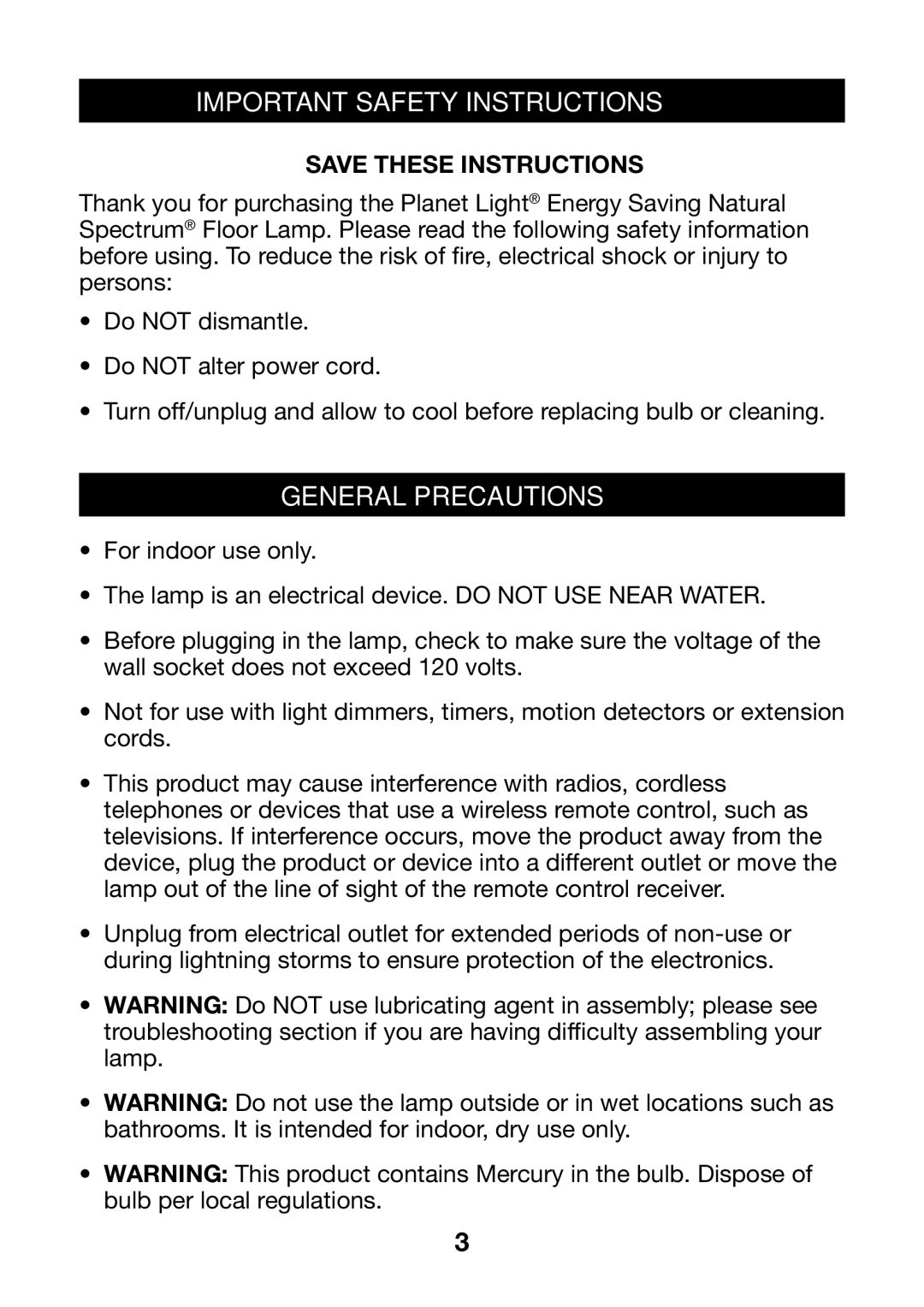 Verilux PL04 manual Important Safety Instructions, General Precautions 