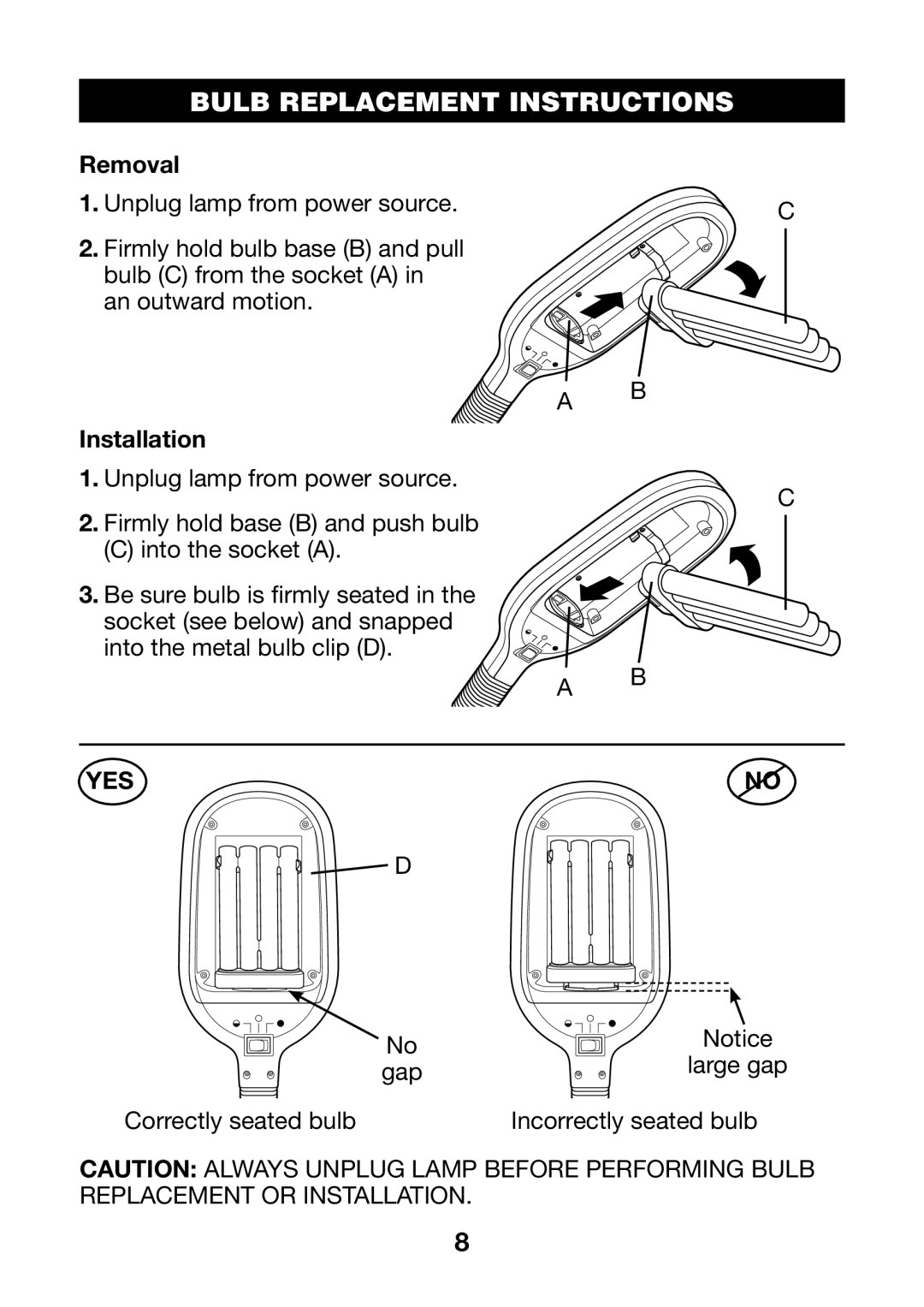 Verilux PL04 manual Bulb Replacement Instructions, Removal 