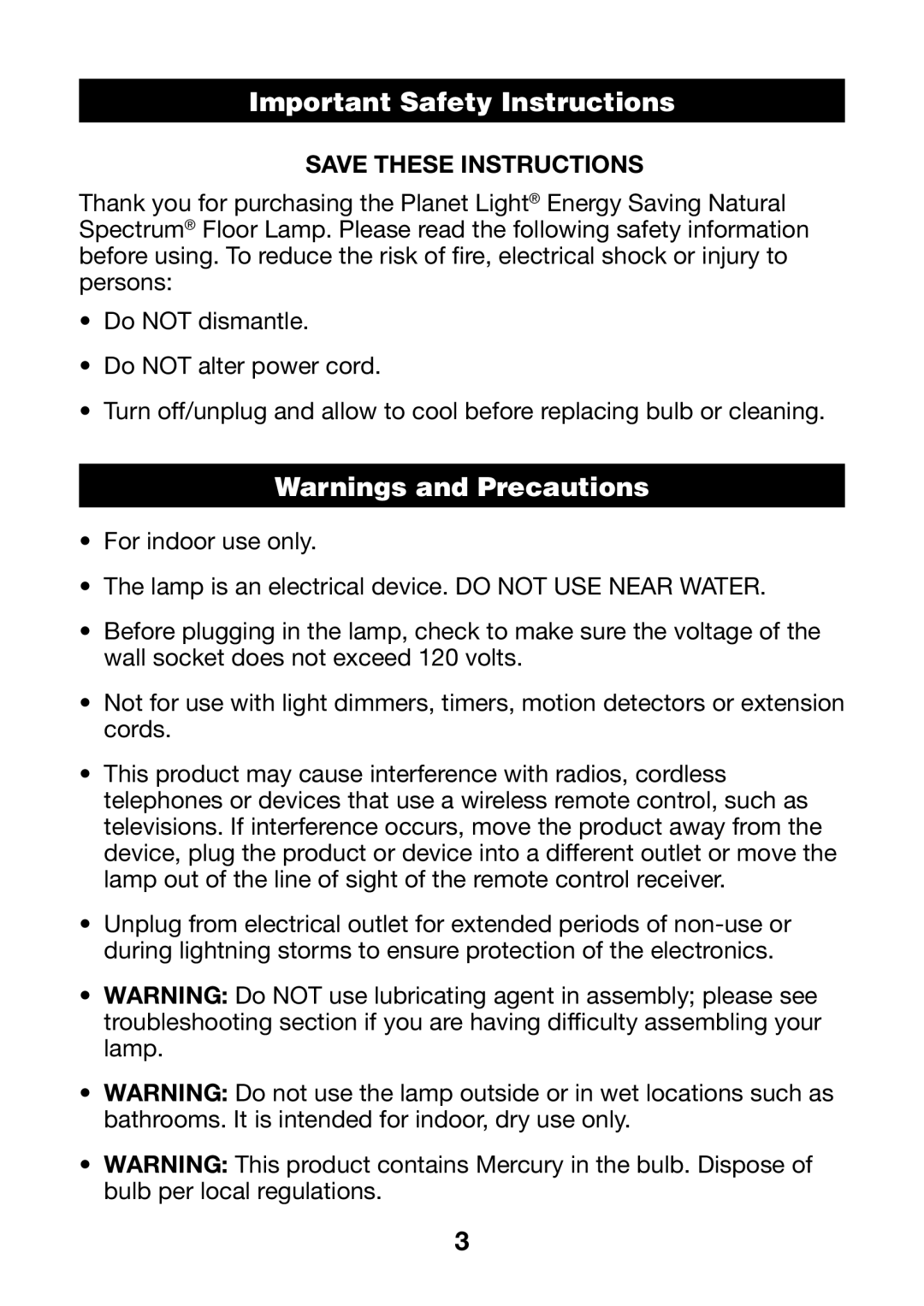 Verilux PL04 manual Important Safety Instructions 