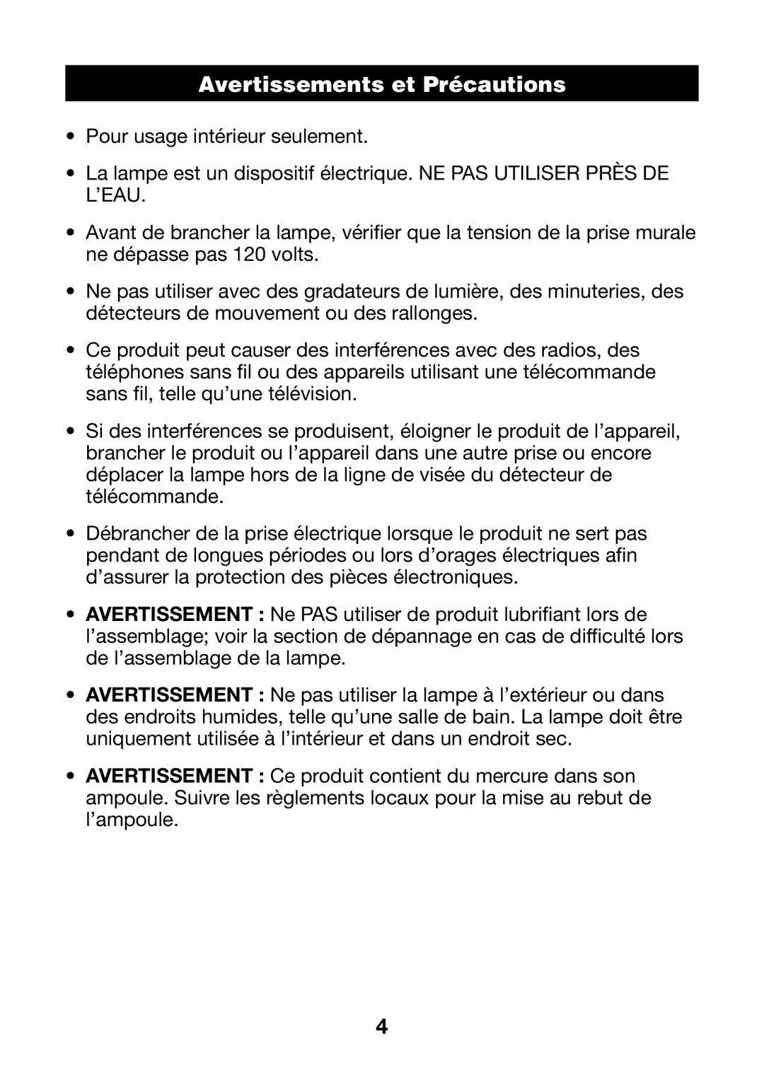 Verilux PL04 manual Avertissements et Précautions 