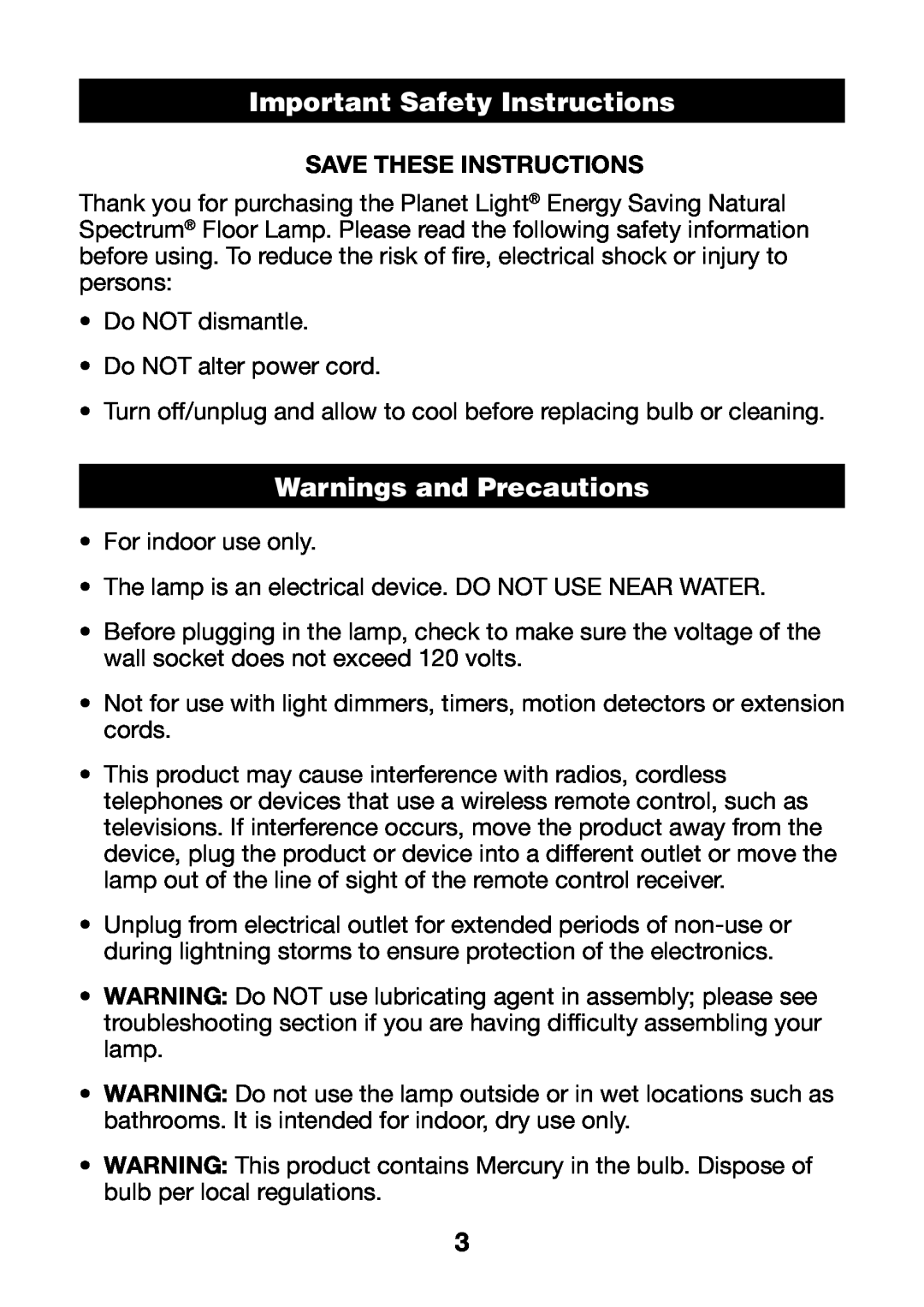 Verilux PL04 manual Important Safety Instructions, Warnings and Precautions, Save These Instructions 