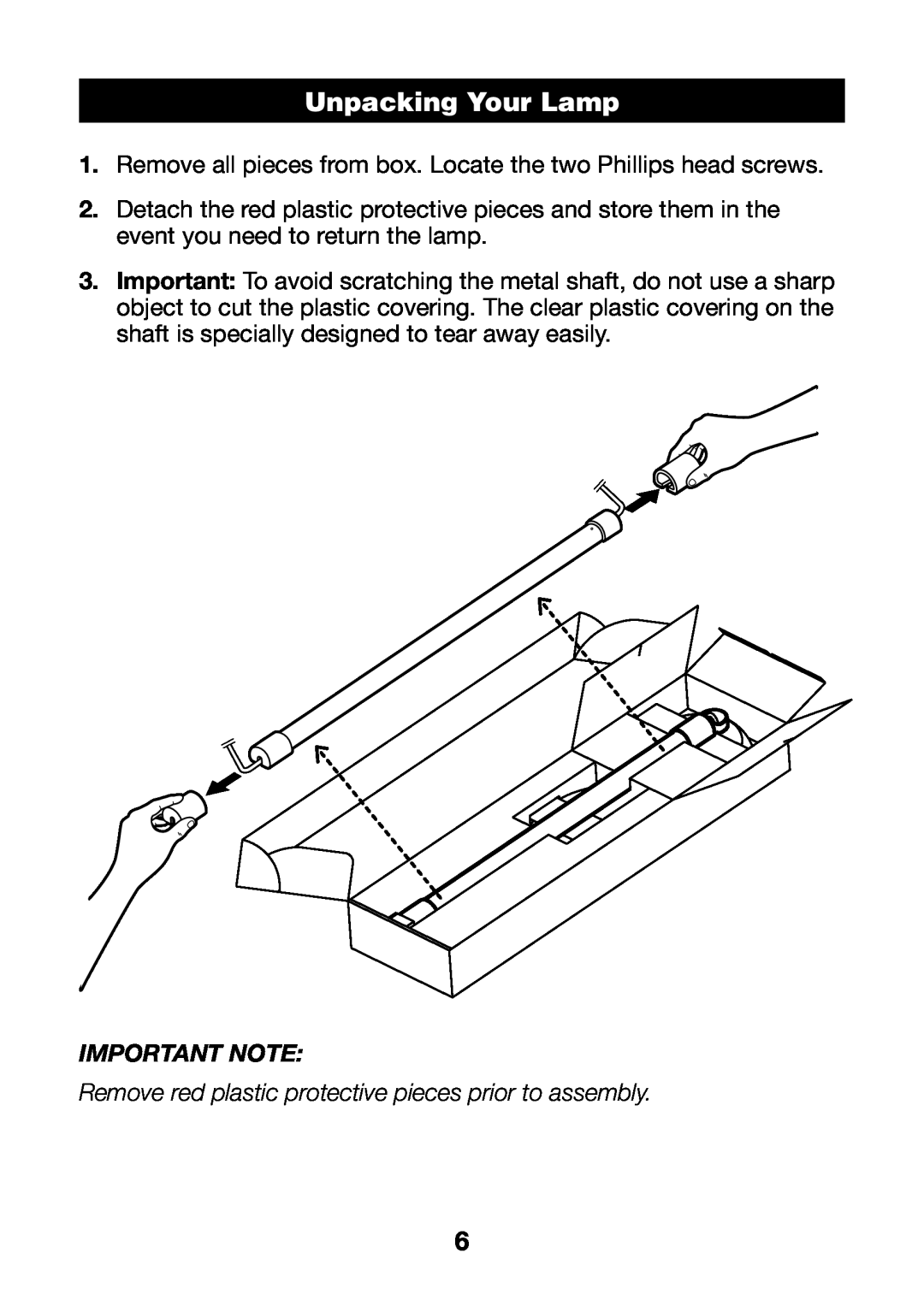 Verilux PL04 manual UnpackingHEADERYour Lamp, Important Note 