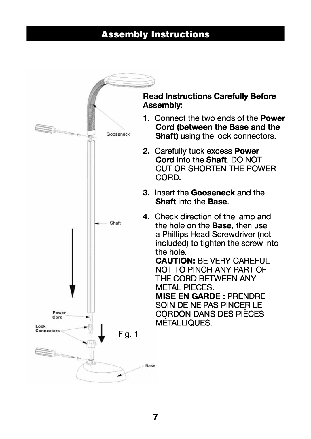 Verilux PL04 manual AssemblyHEADERInstructions, Read Instructions Carefully Before Assembly 