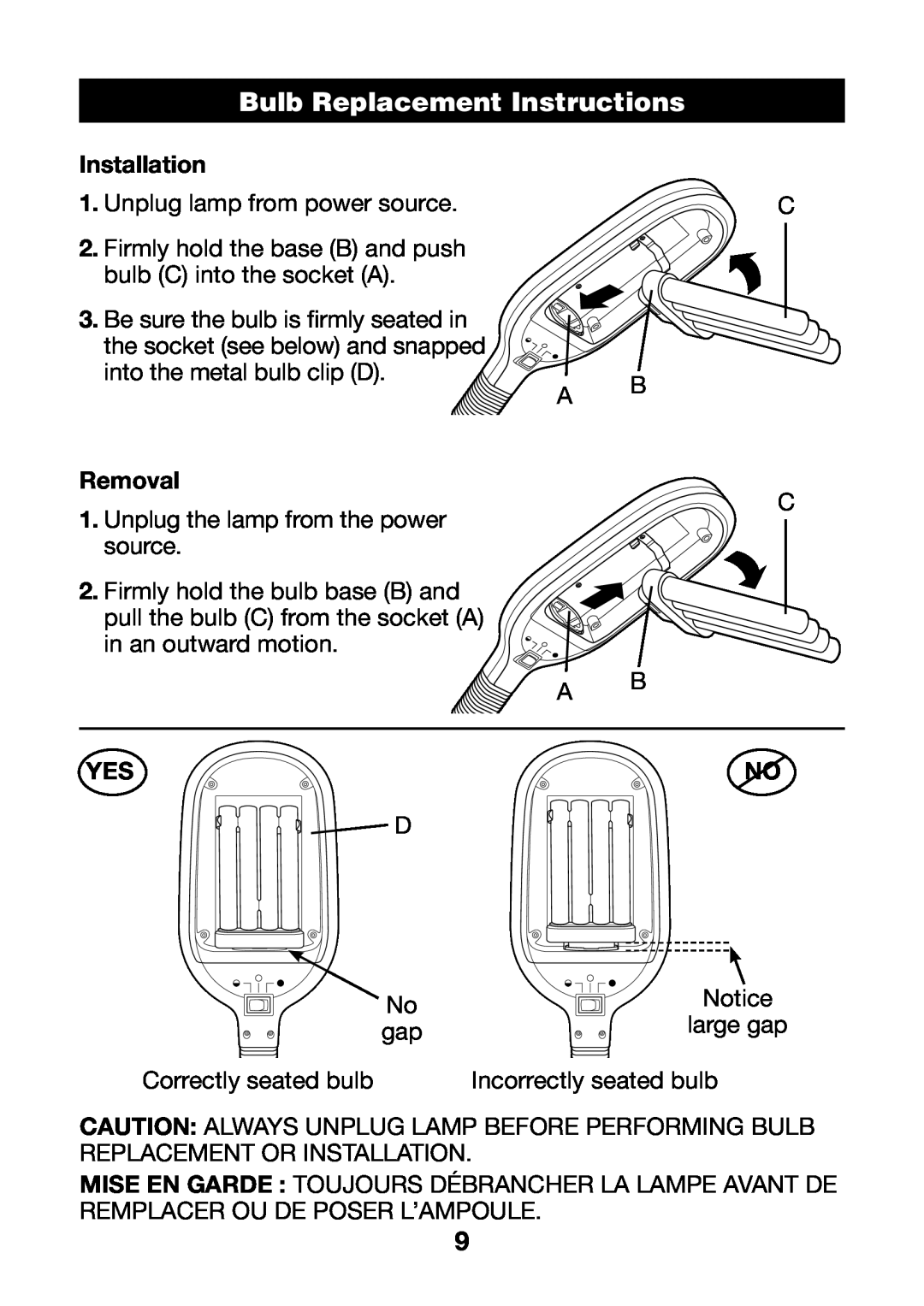 Verilux PL04 manual Bulb ReplacementHEADERInstructions, Installation, Removal 