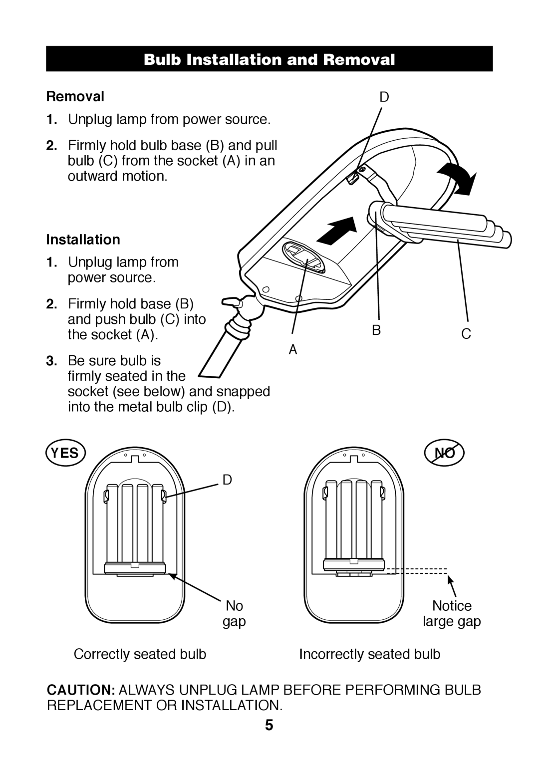 Verilux PL05 manual Bulb Installation and Removal 