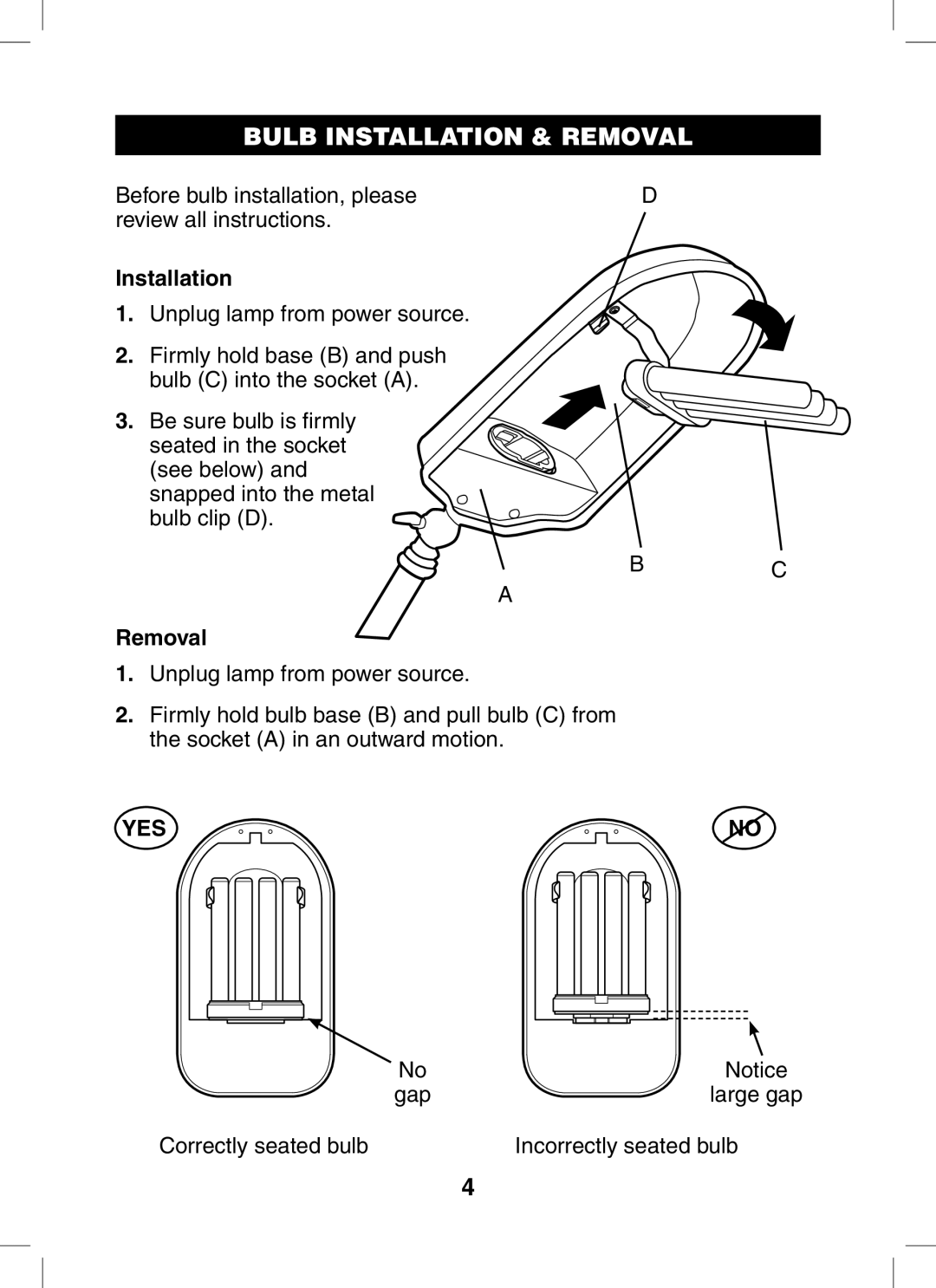 Verilux PL05 manual Bulb Installation & Removal 