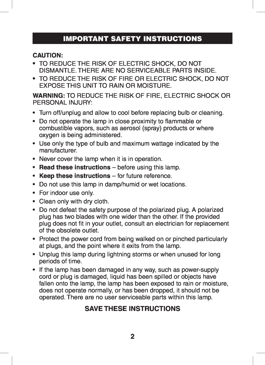 Verilux PL05 manual Important Safety Instructions, Save These Instructions, Keep these instructions - for future reference 