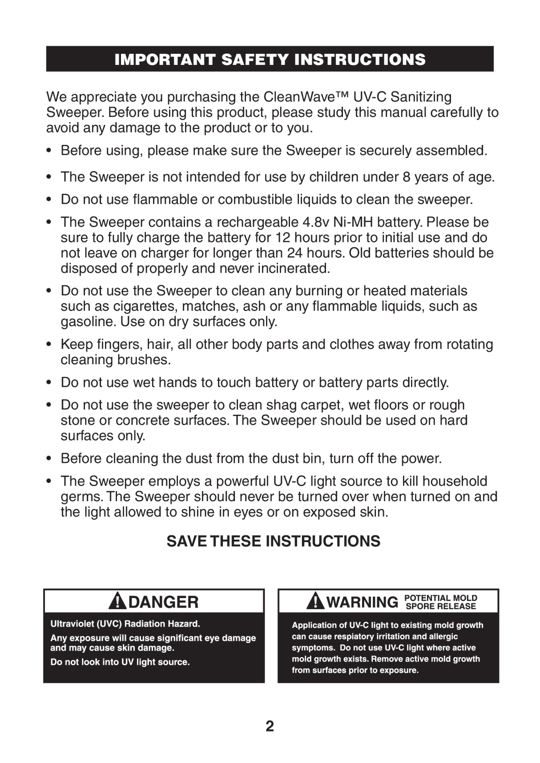 Verilux UV-C manual Important Safety Instructions 